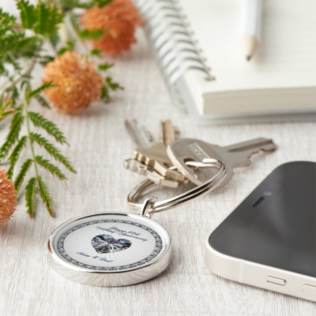 Diamond Heart 60th Wedding Anniversary Key Chain (Side)