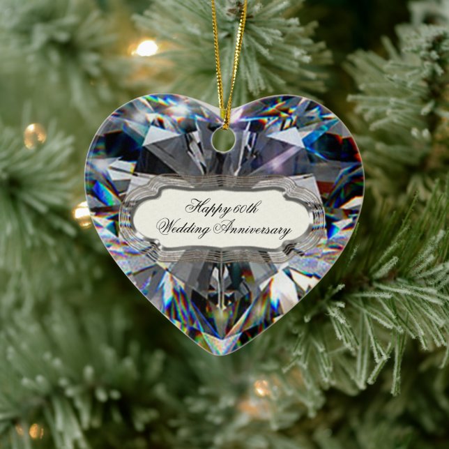 Diamond Heart 60th Wedding Anniversary Ornament (Tree)