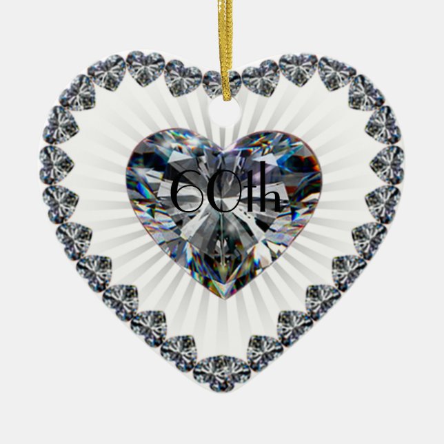Diamond Heart 60th Wedding Anniversary Ornament (Front)