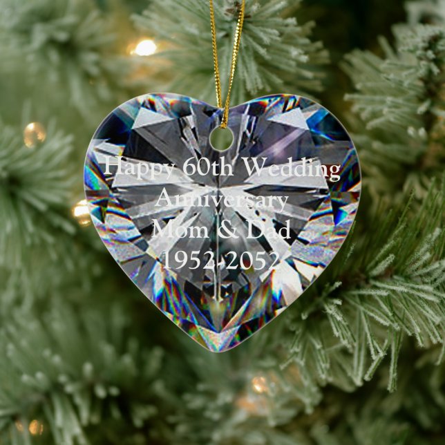 Diamond Heart 60th Wedding Anniversary Ornament (Tree)