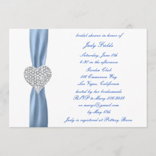 Diamond Heart Blue Wedding Bridal Shower Invite