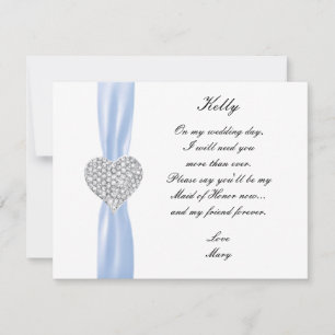 Diamond Heart Blue Wedding Maid Of Honour Card