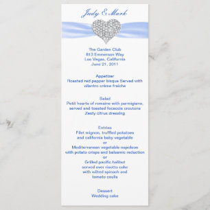 Diamond Heart Blue Wedding Menu Card