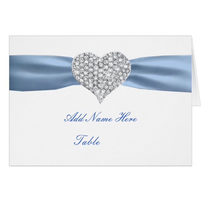 Diamond Heart Blue Wedding Table Place Card (Front Horizontal)