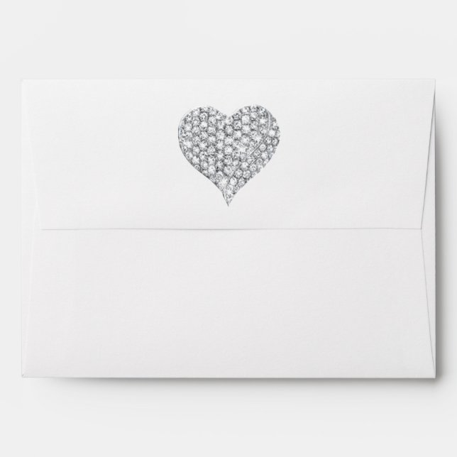 Diamond Heart Faux Silver Glitter Envelope (Back (Top Flap))