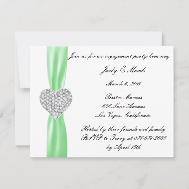 Diamond Heart Green Engagement Party Invitation (Front)