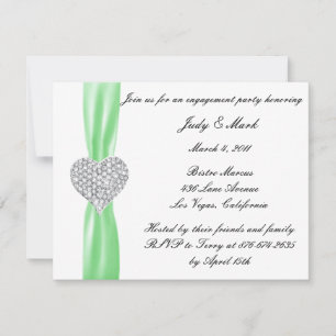 Diamond Heart Green Engagement Party Invitation