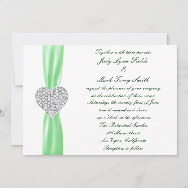 Diamond Heart Green Wedding Invitation (Front)