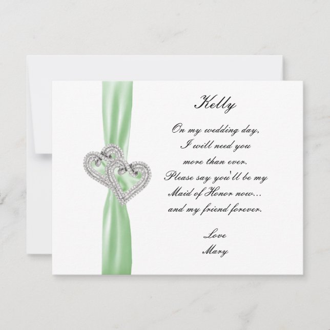 Diamond Heart Green Wedding Maid Of Honour Card (Front)