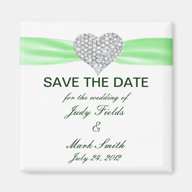 Diamond Heart Green Wedding Save The Date Magnet (Front)