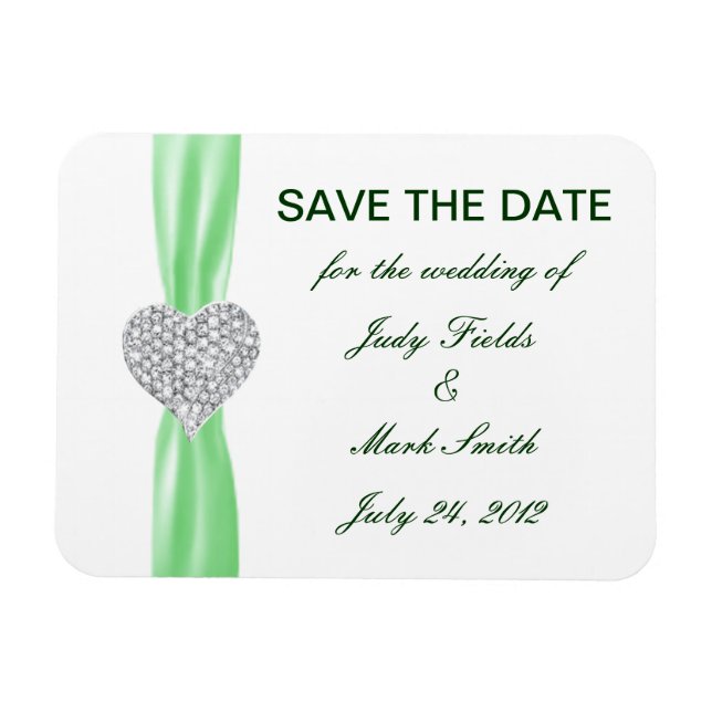 Diamond Heart Green Wedding Save The Date Magnet (Horizontal)