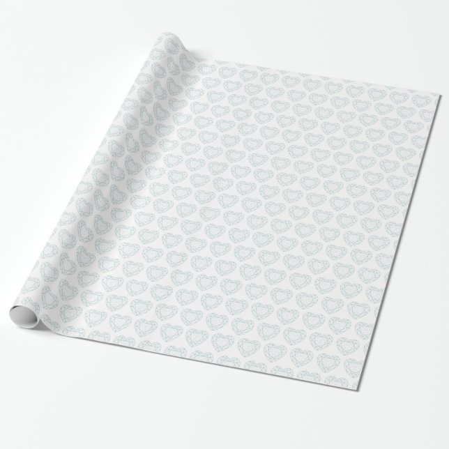 Diamond heart  grey aqua line art patterned wrap wrapping paper (Unrolled)