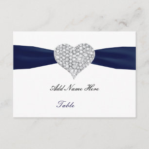 Diamond Heart Navy Blue Wedding Table Place Card