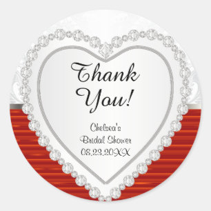 Diamond Heart on White and Red Background Classic Round Sticker