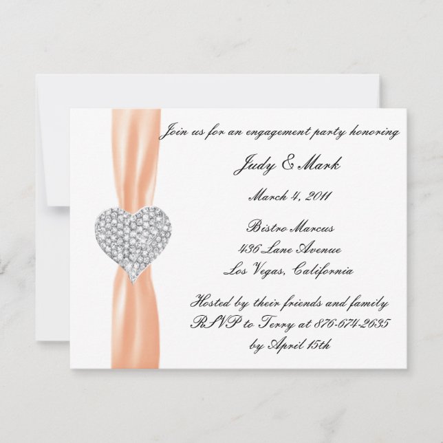 Diamond Heart Orange Engagement Party Invitation (Front)