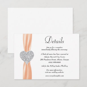 Diamond Heart Orange Ribbon Wedding Details Enclosure Card