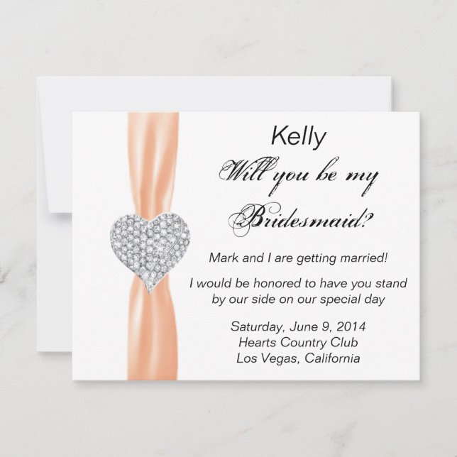 Diamond Heart Orange Wedding Bridesmaid Card (Front)