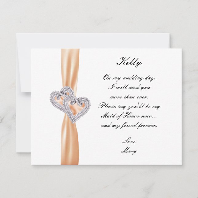 Diamond Heart Orange Wedding Maid Of Honour Card (Front)