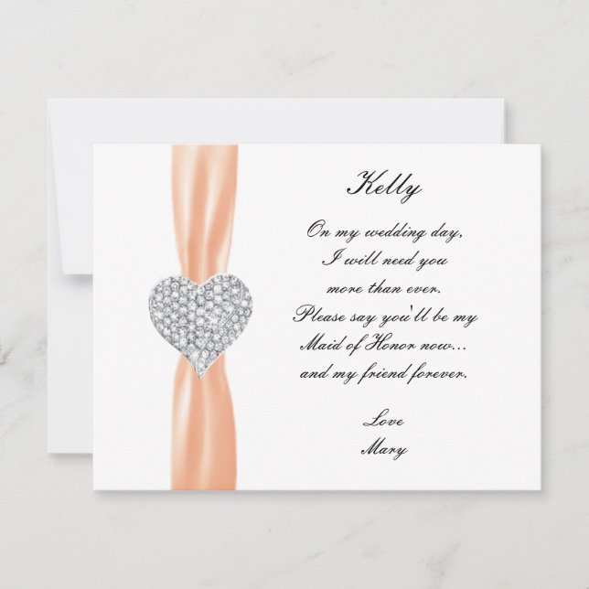 Diamond Heart Orange Wedding Maid Of Honour Card (Front)