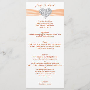 Diamond Heart Orange Wedding Menu Card