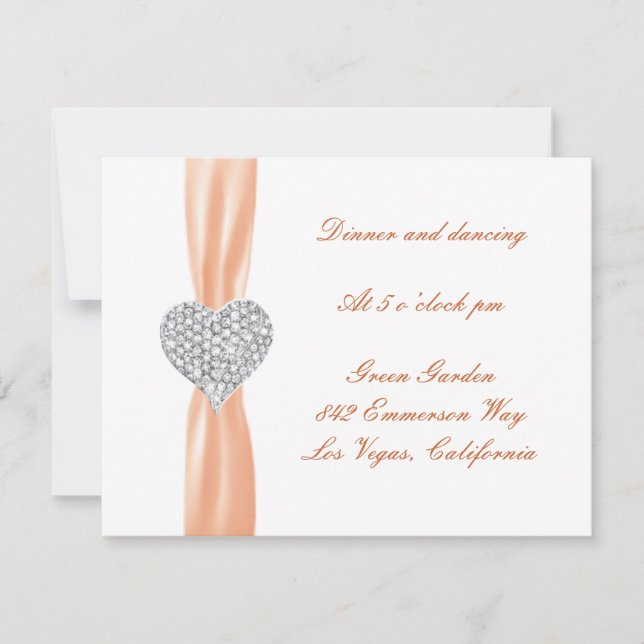 Diamond Heart Orange Wedding Reception Card (Front)