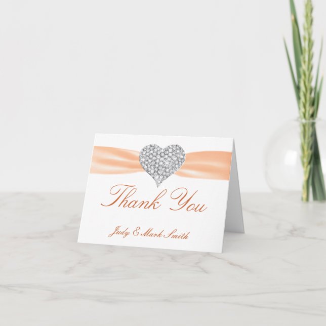Diamond Heart Orange Wedding Thank You Card (Front)