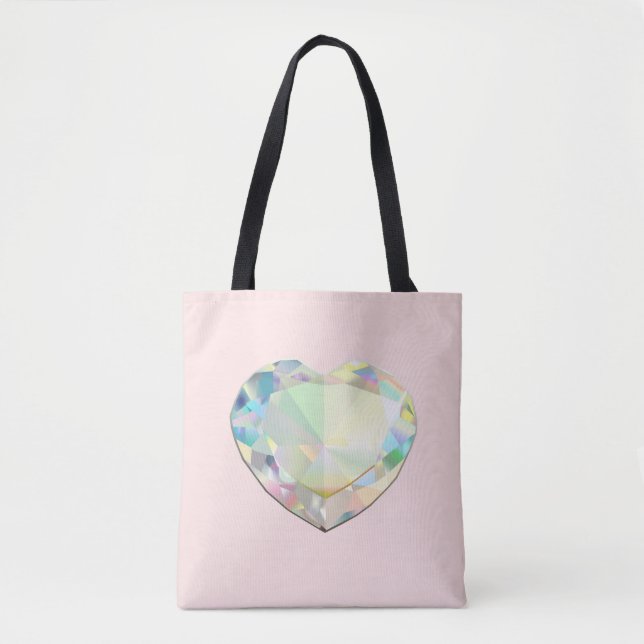 Diamond Heart Pastel Pink Tote Bag (Front)