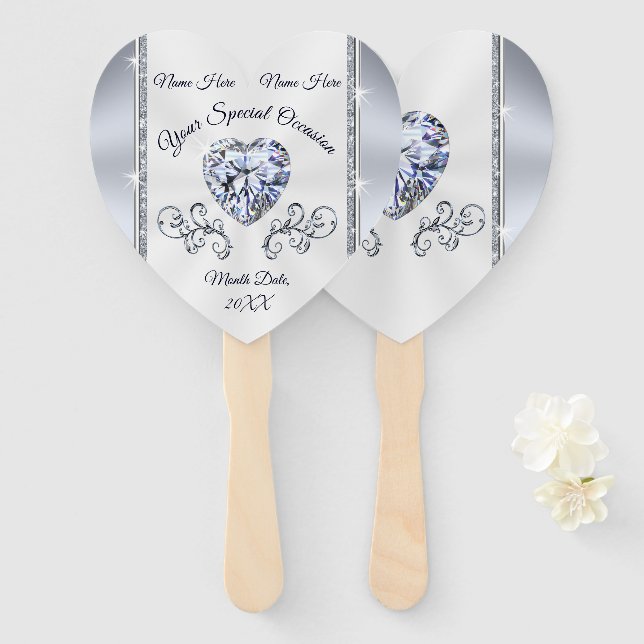 Diamond Heart Personalised Wedding Fans in Bulk (Front and Back)