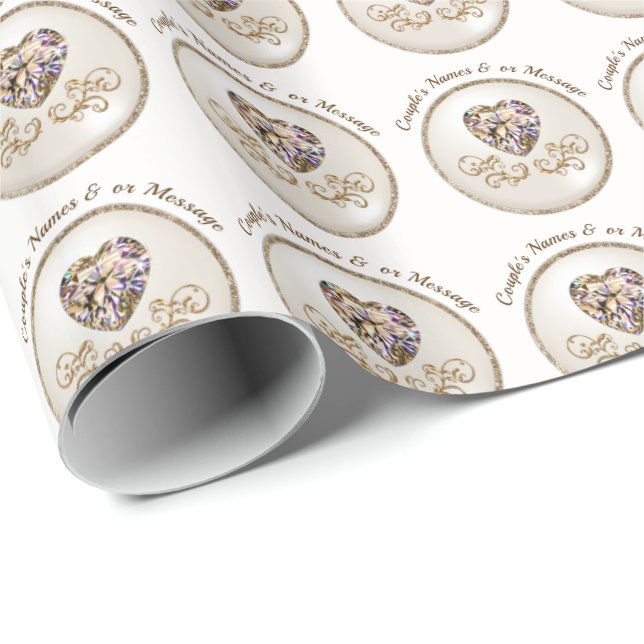 Diamond Heart, Personalised Wedding Wrapping Paper (Roll Corner)