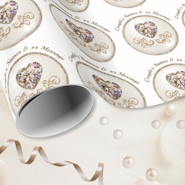 Diamond Heart, Personalised Wedding Wrapping Paper (Diamond anniversary wrapping paper. Anniversary gift paper, any year. Anniversary gift wrap. )