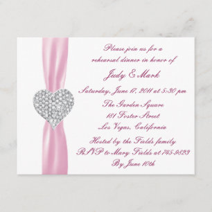 Diamond Heart Pink Rehearsal Dinner Invitation