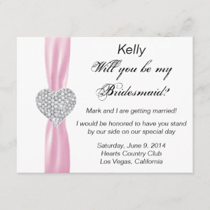 Diamond Heart Pink Wedding Bridesmaid Card