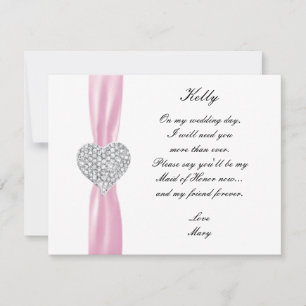Diamond Heart Pink Wedding Maid Of Honour Card