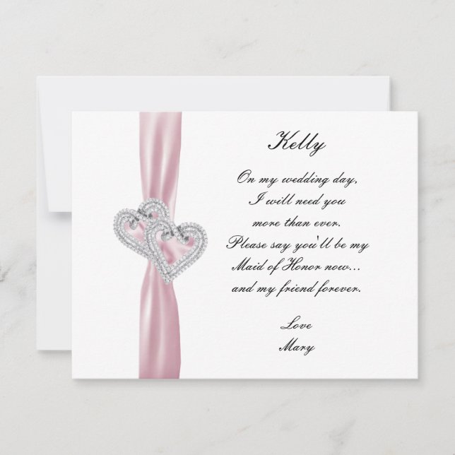 Diamond Heart Pink Wedding Maid Of Honour Card (Front)