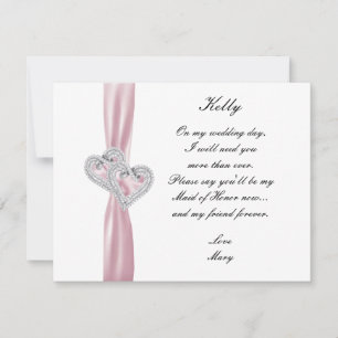 Diamond Heart Pink Wedding Maid Of Honour Card