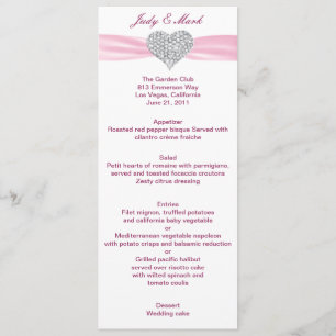 Diamond Heart Pink Wedding Menu Card