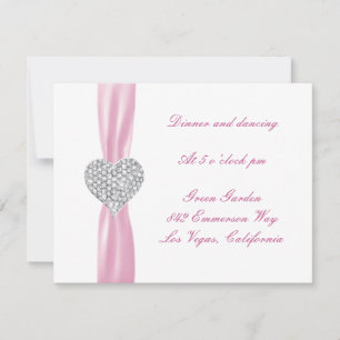 Diamond Heart Pink Wedding Reception Card