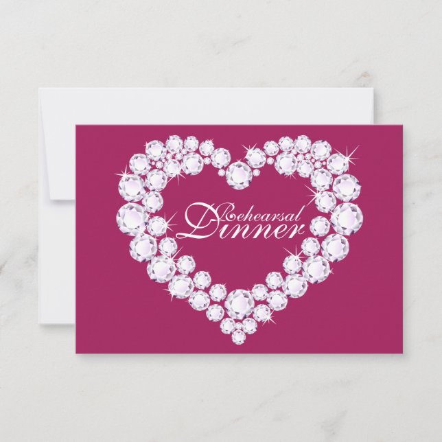 Diamond heart pink wedding rehearsal dinner invite (Front)