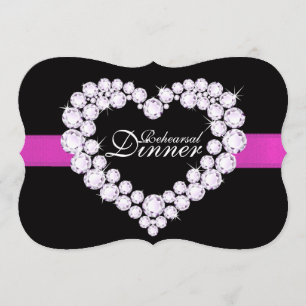 Diamond heart pink wedding rehearsal dinner invite
