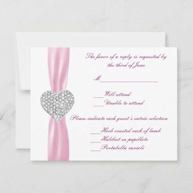Diamond Heart Pink Wedding Response Card (Front)