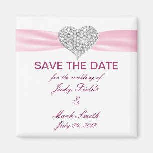 Diamond Heart Pink Wedding Save The Date Magnet