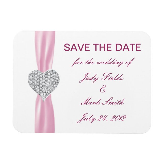 Diamond Heart Pink Wedding Save The Date Magnet (Horizontal)