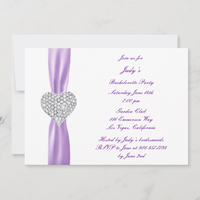 Diamond Heart Purple Bachelorette Party Invitation (Front)
