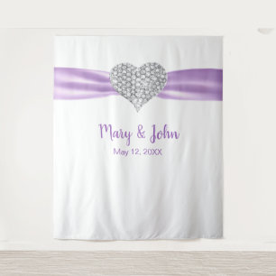 Diamond Heart Purple Ribbon Wedding Backdrop Tapestry