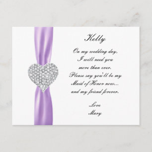 Diamond Heart Purple Wedding Maid Of Honour Card