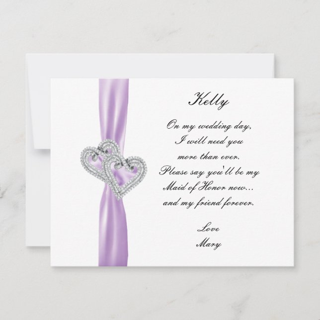 Diamond Heart Purple Wedding Maid Of Honour Card (Front)
