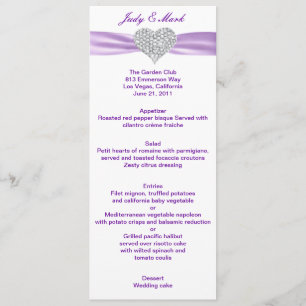 Diamond Heart Purple Wedding Menu Card