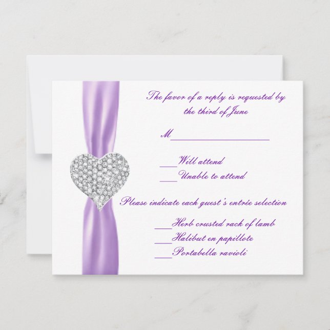 Diamond Heart Purple Wedding Response Card (Front)