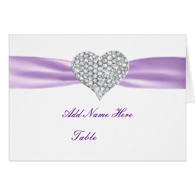 Diamond Heart Purple Wedding Table Place Card (Front Horizontal)