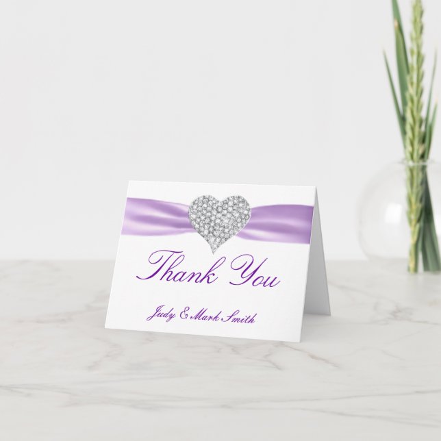 Diamond Heart Purple Wedding Thank You Card (Front)